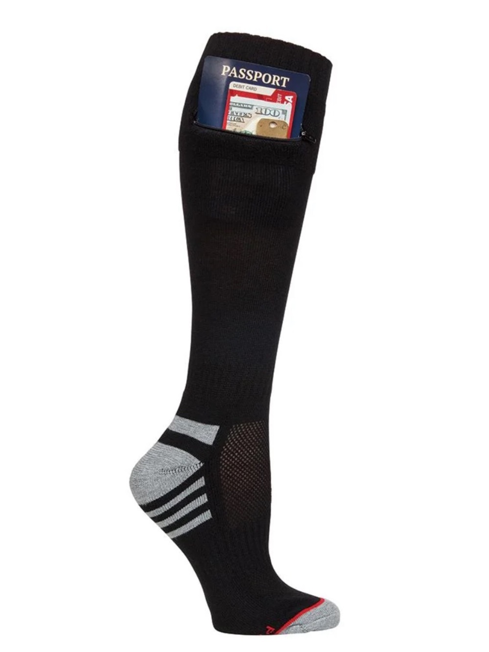 Pocket Socks Crew Security Travel Socks Black M NWT